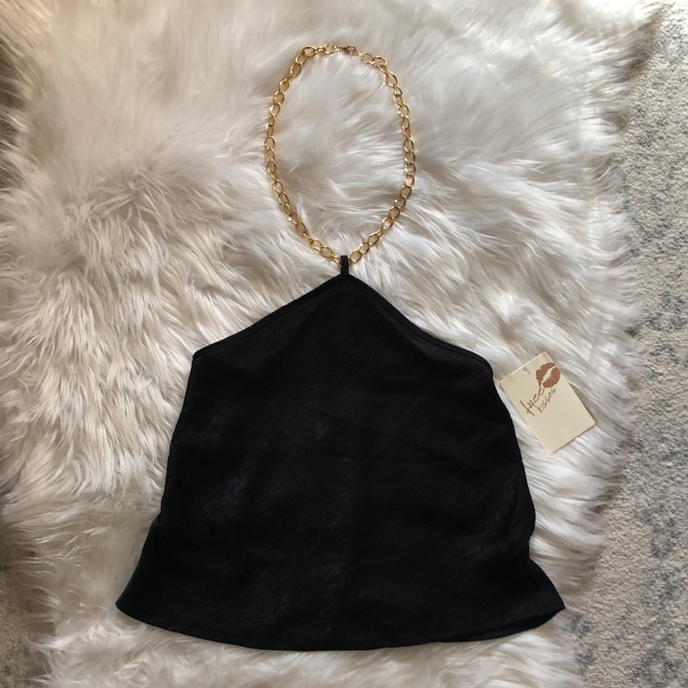Black silk gold detail party girls night blouse✨ Size S